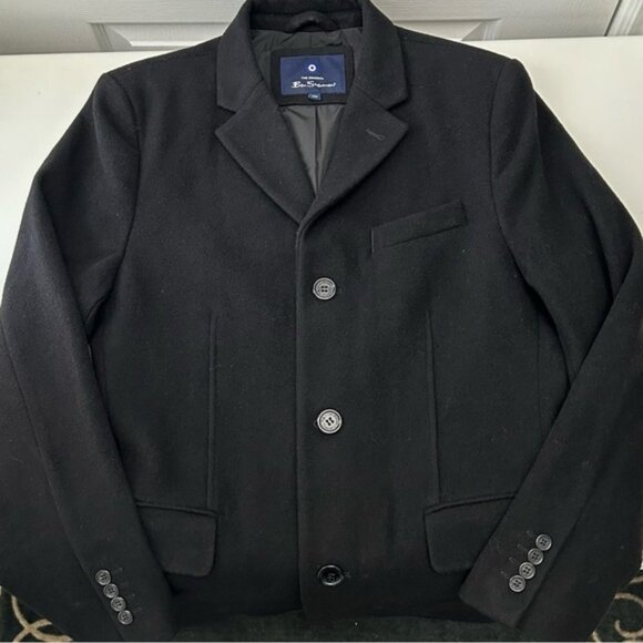 Ben Sherman Men's Coat Wool Blend Tailored Overcoat Topper Black Size Medium - Picture 14 of 16